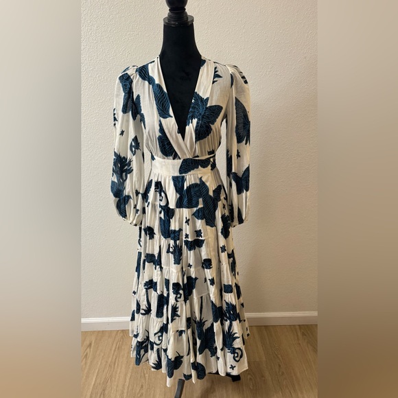 Banana Republic Dresses & Skirts - Banana Republic Navy and Cream Floral Wrap Midi Dress